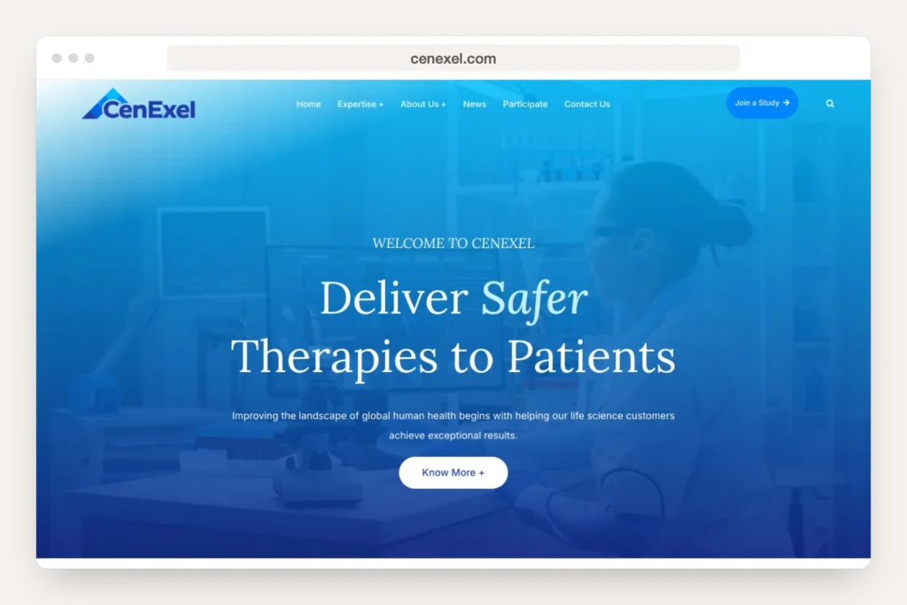 cenexel.com homepage shown in a desktop browser window