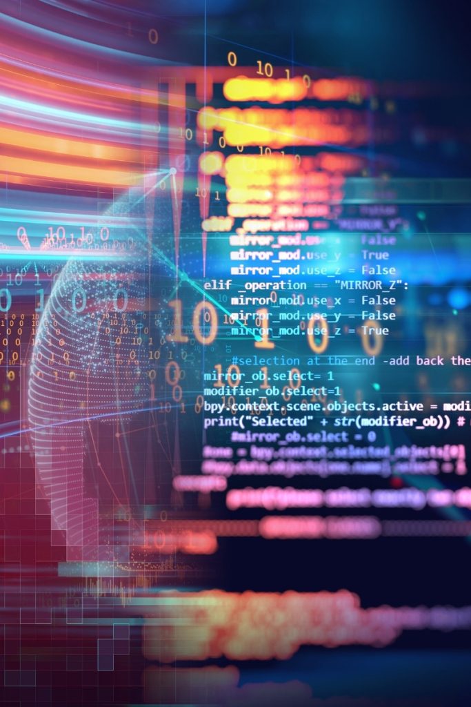 Curving code lines overlay a glowing digital globe for Norwalk website development