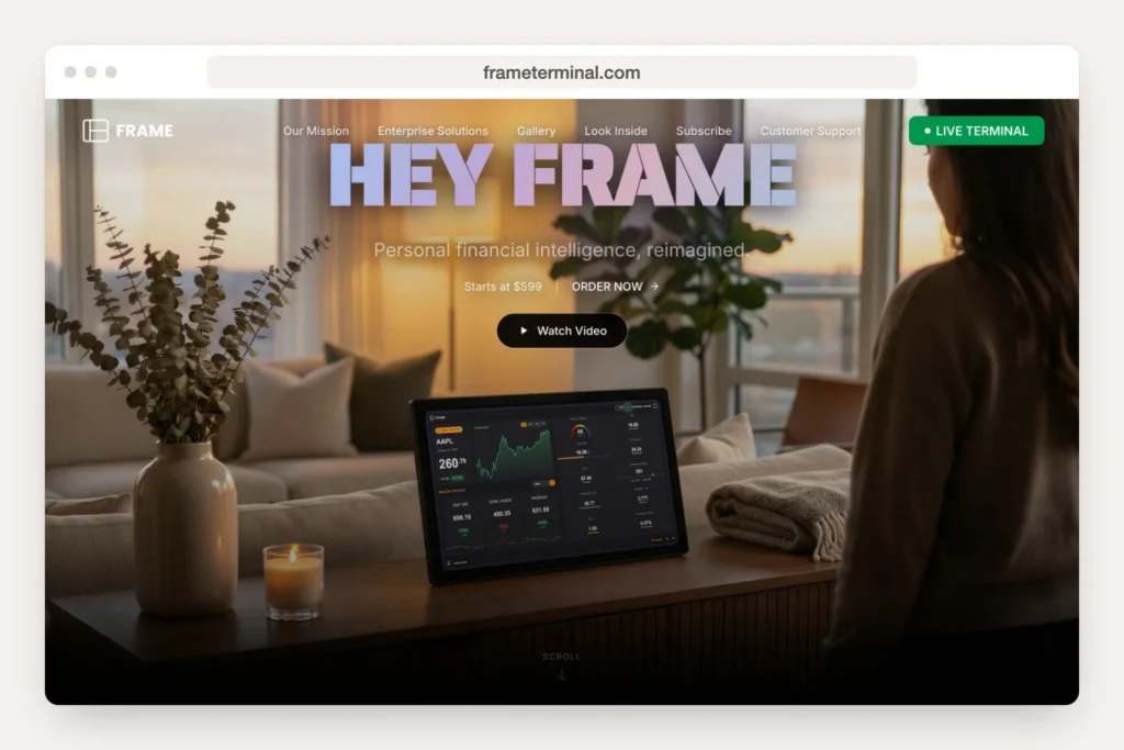 frameterminal.com homepage shown in a desktop browser window
