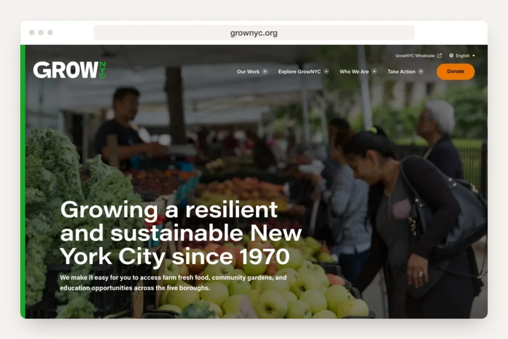 grownyc.org homepage shown in a desktop browser window