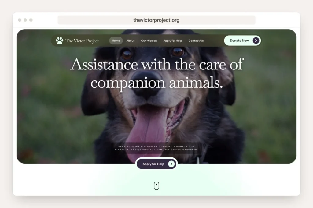 thevictorproject.org homepage shown in a desktop browser window