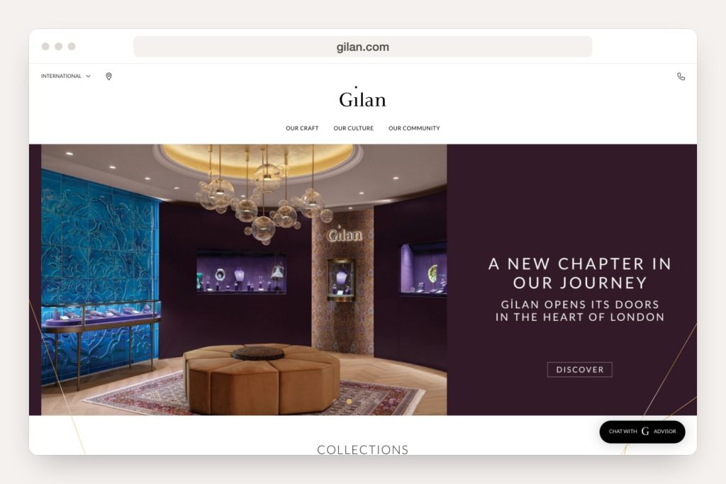 Home page of gilan.com shown in a browser window